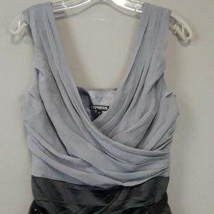 EXPRESS GRAY AND BLACK RUFFLE COCKTAIL DRESS 6